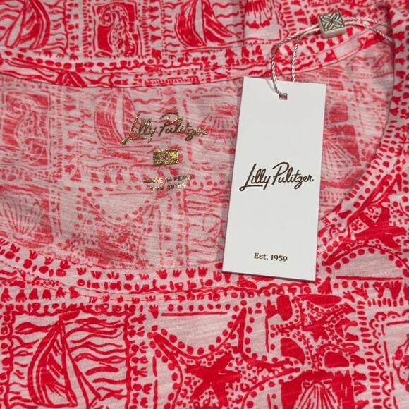 NWT! Lilly Pulitzer Etta Scoopneck Mizner Red Seaside Harbour Top - Size XL - Picture 7 of 7